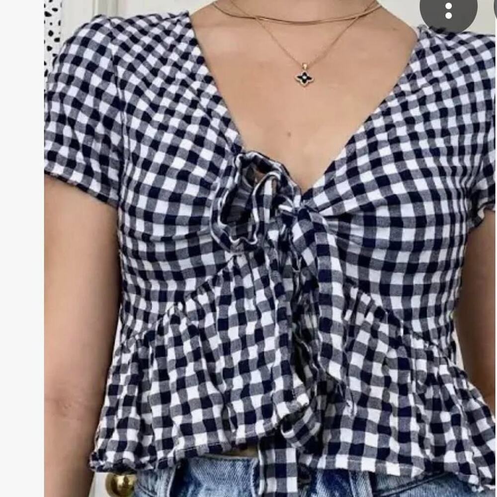 Brandy Melville Navy & White Gingham Cora Top